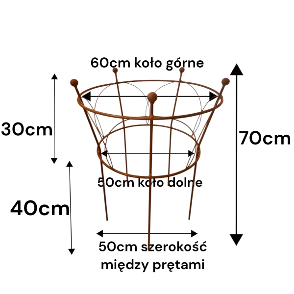 1 x Podpora metalowa do roślin krzewów hortensji róż ogród podpórki średnica 60 wysokość 70cm